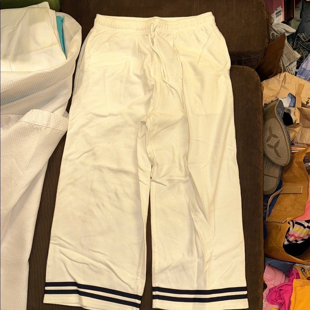 NWT HANNA ANDERSSON WHITE SEA STRIPE WOMENS SMALL NEW BEACHCOMBERS CROPPED PANTS